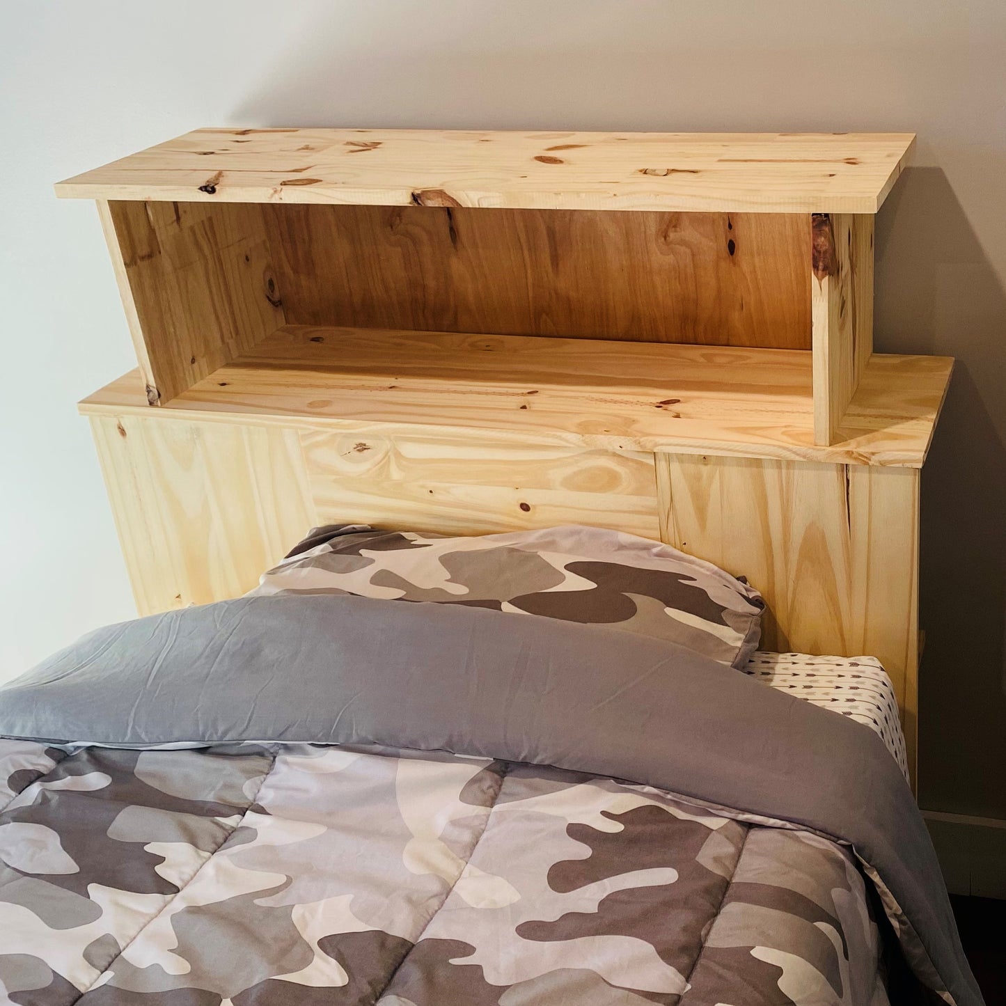 Solid wood headboard with bookcase